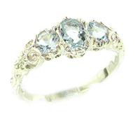 Ladies Solid Sterling Silver Natural Aquamarine English Victorian Trilogy Ring
