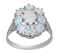 Ladies Solid Sterling Silver Natural Fiery Australian Opal Cluster Ring | Size U | British Made Hallmarked Sterling Silver
