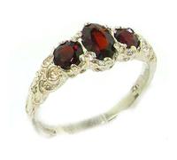 Ladies Solid Sterling Silver Natural Garnet English Victorian Trilogy Ring - Size U 1/2