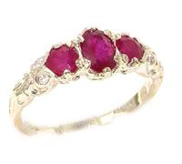 Ladies Solid Sterling Silver Natural Ruby English Victorian Trilogy Ring - Size T