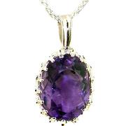 Ladies Solid White 9ct Gold Ornate 16x12mm Natural Amethyst Pendant Necklace with 18" Chain