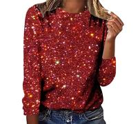 Ladies Sparkly Tops Sequin Tops for Women UK Shiny Sequin Embellished Tunic 3/4 Sleeve Loose Fit Top with Pleated Detail for Xmas Parties Wedding Christmas Party Women