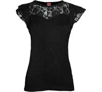 Spiral Direct Women's Gothic Elegance - Lace Layered Cap Sleeve Top Black Regular Fit T - Shirt, Black (Black 001), 24 (Manufacturer Size:XXL)