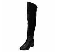 Ladies Spot On Black Long Length Thigh High EE Wide Fit Heeled Boots : F5R1088