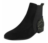 Ladies Spot On Black Microfibre Leopard Print Heel Pull On Ankle Boots : F51115