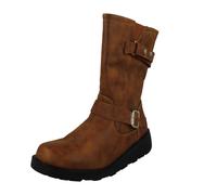 Ladies Spot On Buckle Detailed Wide Fit Mid-Calf Boots 'F5R1200'