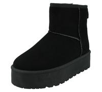 Ladies Spot On Chunky Mid Platform Microsuede Comfy Ankle Boots F4R464