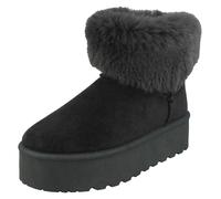 Ladies Spot On Chunky Platform Comfy Ankle Boots with Faux Fur Collar F4R463
