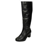 Ladies Spot On Extra Wide Mid Heel Knee High Boots