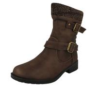 Ladies Spot On F5R1182 Warm Lined Buckle Detailed Mid Calf Boots