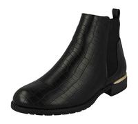 Ladies Spot On F5R1196 Croc Detailed Ankle Boots