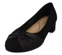 Spot On Ladies Block Heel Wide Fit Formal Satin Bow Court Shoes F90150 - Black Microfibre - UK Size 7 - EU Size 40 - US Size 9