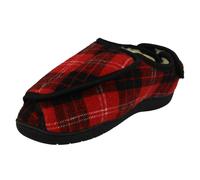 Ladies Spot On Faux Fur Riptape Wide Fitting Textile Tartan Slippers CT16008
