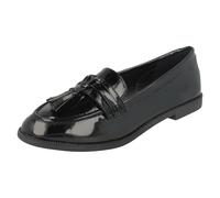Ladies Spot On Flat Slip On Smart Casual Loafers w/ Tassel Trim - F8R0298