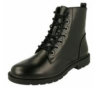 Ladies Spot On Lace Up Black Flat Military Design Ankle Boots : F5R1170