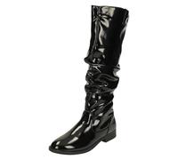 Ladies Spot On Low Heel Rouched High Leg Boot