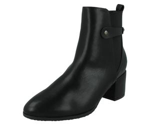 Ladies Spot On Mid Block Heel Ankle Boots with Back Strap F51239