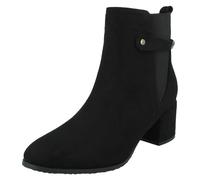 Ladies Spot On Mid Block Heel Ankle Boots with Back Strap F5R1239