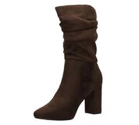 Ladies Spot On Mid Block Heel Pull On Microfiber Calf Rouched Boots "F5R1238"