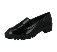 Ladies Spot On Patent Slip On Chunky Sole Loafers