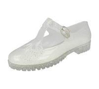 Ladies Spot on T-Bar Jelly Shoe with Cut Out Flower Detail Clear Size 5