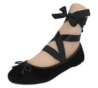 Spot On Ladies Tie Up Leg Flat Ballerinas - Black Velvet - UK Size 8 - EU Size 41 - US Size 10