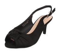 Spot On Ladies Wide Fit Sling Back Shoes with A Kitten Heel F12110 - Black Textile - UK Size 4 - EU Size 37 - US Size 6