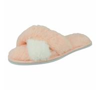 LADIES SPOT ON WINTER SLIP ON FAUX FUR OPEN TOE INDOOR LOUNGE SLIPPERS X2R122