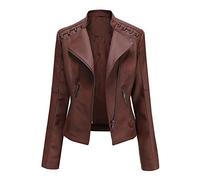 Ladies Spring Autumn Classic Leather Jacket Women's Short Jacket PU Leather Motorcycle Jacket Vintage Biker Jacket Slim Fit Zip Up Faux Leather Jacket Coat Outwear Bomber Moto Jacket XXL