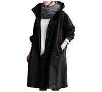 Ladies Spring Jacket Uk Clearance, Women's Mid-length Trench Coat Plus Size - Lightweight Hooded Trench Jacket for Dog Walking, Hiking & Travel Gifts for Her,Black,3XL,U12K