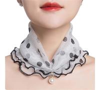 Ladies Square Chiffon Scarves Women Neck Scarf Retro lightweight Floral Print Silk Scarf with Pearl Lace Headscarf Square Women's Scarves White