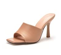 Ladies' Square Toe Slip On Kitten Backless Heels, Peep toe, Casual Walking Work Party Comfortable Dress Shoes,Flesh,6