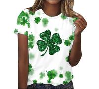 Ladies ST. Patrick's Day Tops UK Clearance Women Novelty Funny T Shirts Shamrock Leprechaun T-Shirt Wine Glass Green Hat Print Sweatshirt Round Neck Casual Pullover Tees Saint Patricks Day Clothing