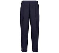 Ladies Straight Leg Trousers with Pockets - Womens Half Elasticated Waist Pull On Work Office Formal Stretch Pants - Mid Rise Smart Casual Bottoms - 100% Polyester Navy 24/25