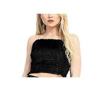 Ladies Strapless Crushed Velvet Boob Tube Top Womens Sleeveless Sheering Party Wear Bra Top Black