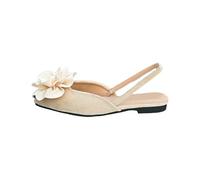 Ladies Strappy Sandals Women Shoes Summer Sandals Women's Closed Toe Hollow Back Pointed Toe Flower Fashion Elastic Slip On Flat Bottom Comfortable Orthopaedic Ladies Womens Slip (Beige, 5.5)