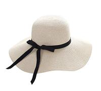 Ladies Straw Sun Hats Wide Brim Summer Bowknot Beach Hats Floppy Foldable Outdoor Bucket Fisherman Hat Holiday Travel Cap Accessories White