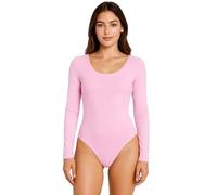 LADIES STRETCH BODY TOP TEE SHIRT LONG SLEEVE LEOTARD BODYSUIT TOP WOMEN UK8-26 (Baby Pink, 12)