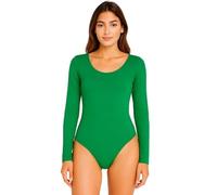 LADIES STRETCH BODY TOP TEE SHIRT LONG SLEEVE LEOTARD BODYSUIT TOP WOMEN UK8-26 (Bottle Green, 14)