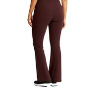Ladies Stretch Bootcut Trousers - High Rise Elasticated Waist Pull-On Ribbed Pants - Work Bootleg Bottoms - Brown 14 Long