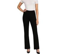 Ladies Stretch Bootcut Trousers - High Rise Elasticated Waist Pull-On Ribbed Pants - Work Bootleg Bottoms - Brown 14 Long