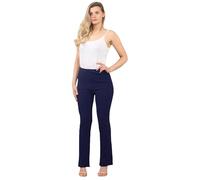 Ladies Stretch Bootleg Trousers - Soft Ribbed Work Pants with Elastic Waist - Women’s Flared Leggings Navy Pull On Office Bottoms - Petite & Plus Size-(Navy 22W/27L)