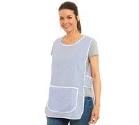 Ladies Stripe Design With Piping Tabard Apron Overalls Front Pocket Stylish Tabards for Women Casual Aprons for Women to Use in Home Kitchen Restaurants Coffee Shops UK Made (S, Blue)