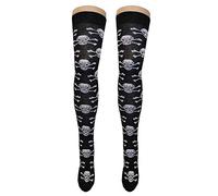 Ladies Stripe Printed Over the Knee High Socks Women Fancy Stretch OTK Socks Skull Cross Bone Print 3 Pack