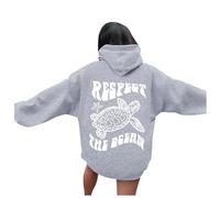 Ladies Striped Knitted Hooded Sweatshirt with "Respect The Ocean" Cat, gray, XXL