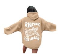 Ladies Striped Knitted Hooded Sweatshirt with "Respect The Ocean" Cat, khaki, XXL