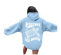 Ladies Striped Knitted Hooded Sweatshirt with "Respect The Ocean" Cat, lightblue, XXL