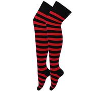 Ladies Striped Over the Knee Socks - Assorted colours - UK 4-6½ (Black and Red)