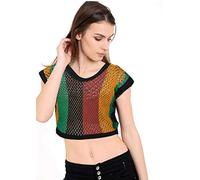 Ladies Striped Strech Rasta Dress Cover up 100% Egyptian Cotton Party String Mesh Fishnet (L/XL, Rasta Crop Top only)