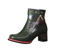 Ladies Stylish Pressed Mid Calf Heel High Quality Comfortable Boots, Army Green, 5 UK